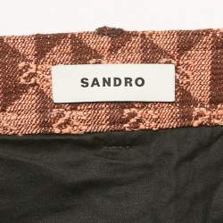  Sandro Salmon Pink Monogram Detail Denim Ruffled Hem Mini Skirt M