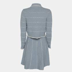 Sandro Blue Textured Stripe Stretch Knit Cardigan and Skirt Set S