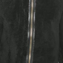 Pre Owned Sandro Black Shearling & Leather Reversible Hooded Jacket S