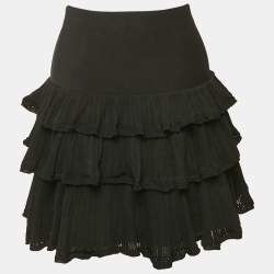 Sandro Black Knit Ruffle Tiered Mini Skirt  S