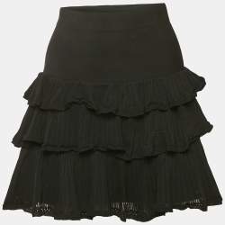 Sandro Black Knit Ruffle Tiered Mini Skirt  S