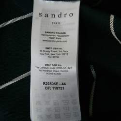 Sandro Navy Blue Striped Cotton & Linen Pleated Detail Mini Dress S
