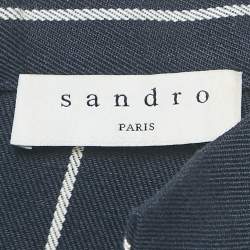Sandro Navy Blue Striped Cotton & Linen Pleated Detail Mini Dress S