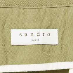 Pre Owned Sandro Sage Green Gabardine Cotton Belted High Rise Trousers M