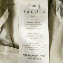 Pre Owned Sandro Sage Green Gabardine Cotton Belted High Rise Trousers M