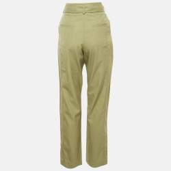 Pre Owned Sandro Sage Green Gabardine Cotton Belted High Rise Trousers M