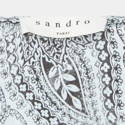 Sandro Blue Printed Sateen V-Neck Midi Dress M