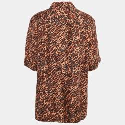 Sandro Brown Leopard Print Silk Short Sleeve Shirt L