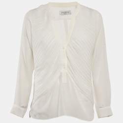 Sandro White Chiffon Pleated Blouse M
