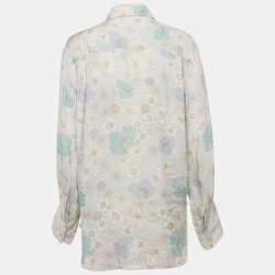 Pre Owned Sandro Blue Floral Print Crepe Long Sleeve Shirt M