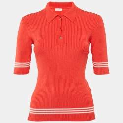 Sandro Red Rib Knit Short Sleeve Polo Top M