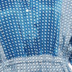 Pre Owned Sandro Blue Printed Satin Flounce Mini Dress M