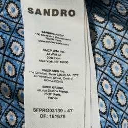 Pre Owned Sandro Blue Printed Satin Flounce Mini Dress M