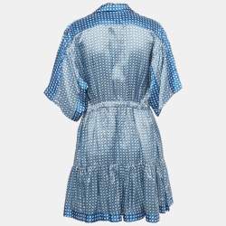 Pre Owned Sandro Blue Printed Satin Flounce Mini Dress M