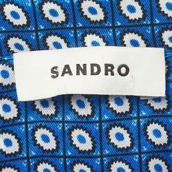 Pre Owned Sandro Blue Printed Satin Flounce Mini Dress M