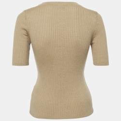 Pre Owned Sandro Brown Rib Knit Crew Neck Top M