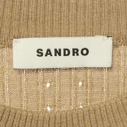 Pre Owned Sandro Brown Rib Knit Crew Neck Top M