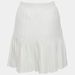 Pre Owned Sandro White Rib Knit Pleated Mini Skirt S