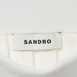 Pre Owned Sandro White Rib Knit Pleated Mini Skirt S