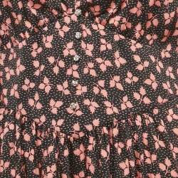 Pre Owned Sandro Black Leaf Print Satin Button Detail V-Neck Long Dress L