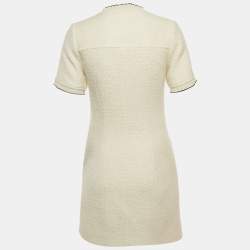 Pre Owned Sandro White Tweed Button Front Mini Dress S