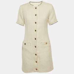 Pre Owned Sandro White Tweed Button Front Mini Dress S