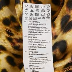 Pre Owned Sandro Orange Leopard Print Satin Cut-Out Ruched Midi Dress S