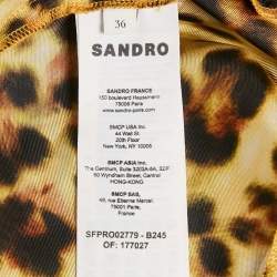 Pre Owned Sandro Orange Leopard Print Satin Cut-Out Ruched Midi Dress S