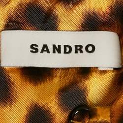 Pre Owned Sandro Orange Leopard Print Satin Cut-Out Ruched Midi Dress S