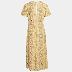 Pre Owned Sandro Yellow Floral Print Crepe V-Neck Midi Dress S   
