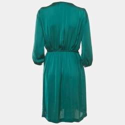Pre Owned Sandro Green Satin Waist Braided Tie-Up Detail Dress S