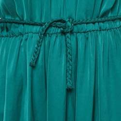 Pre Owned Sandro Green Satin Waist Braided Tie-Up Detail Dress S