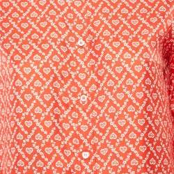 Pre Owned Sandro Red Printed Silk Button Front Long Sleeve Shirt XS