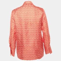 Pre Owned Sandro Red Printed Silk Button Front Long Sleeve Shirt XS
