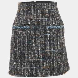 Pre Owned Sandro Navy Blue Tweed Mini Skirt XS