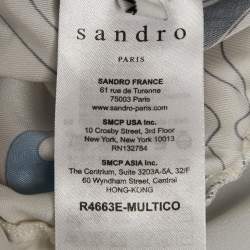 مملوكة مسبقًا Sandro White Printed Crepe and Silk Trim Mini Dress S