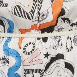 مملوكة مسبقًا Sandro White Printed Crepe and Silk Trim Mini Dress S