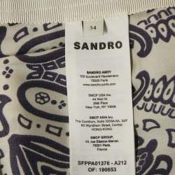 Pre Owned Sandro Cream/Blue Printed Satin Flared Trousers XS