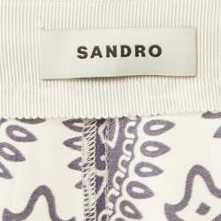 Pre Owned Sandro Cream/Blue Printed Satin Flared Trousers XS