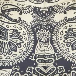 Pre Owned Sandro Cream/Blue Printed Satin Flared Trousers XS