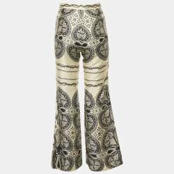 Pre Owned Sandro Cream/Blue Printed Satin Flared Trousers XS