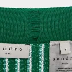 Pre Owned Sandro Green Lurex Striped Knit Midi Skirt L