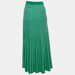 Pre Owned Sandro Green Lurex Striped Knit Midi Skirt L