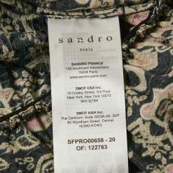 Pre Owned Sandro Black Lace Trim Paisley Print Crepe Midi Dress XS 