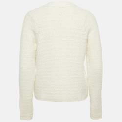Pre Owned Sandro Off-White Tweed Open Front Cardigan S