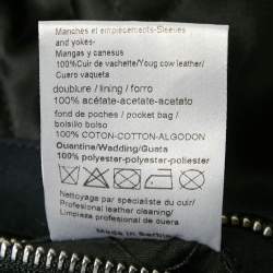 Pre Owned Sandro Navy Blue Cotton Leather Sleeved Biker Jacket L