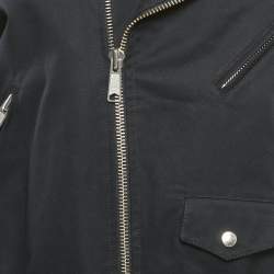 Pre Owned Sandro Navy Blue Cotton Leather Sleeved Biker Jacket L