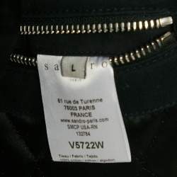 Pre Owned Sandro Navy Blue Cotton Leather Sleeved Biker Jacket L