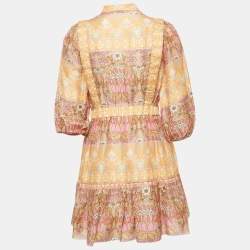 Pre Owned Sandro Beige Floral Print Linen Blend Mini Dress M
