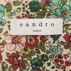 Pre Owned Sandro Cream Floral Print Crepe Ruffled Mini Dress L